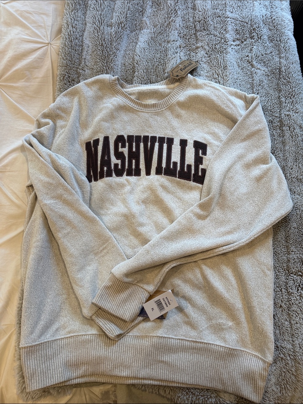 Nashville Crewneck Sweater - Light Gray with Navy Lettering